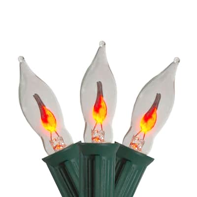 Flickering Flame C7 Halloween Lights - Amber - 9' Green Wire - 10ct