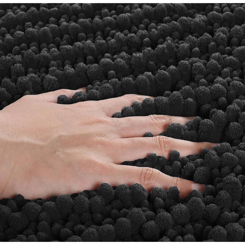 24"x16" - Black Soft Cozy Plush Chenille Bath Mat Bathroom Rug