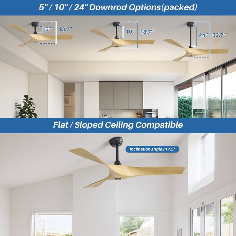 52'' Low Profile Ceiling Fan w/ Remote Control No Light Outdoor/Indoor Farmhouse Bedroom - 52 Inch