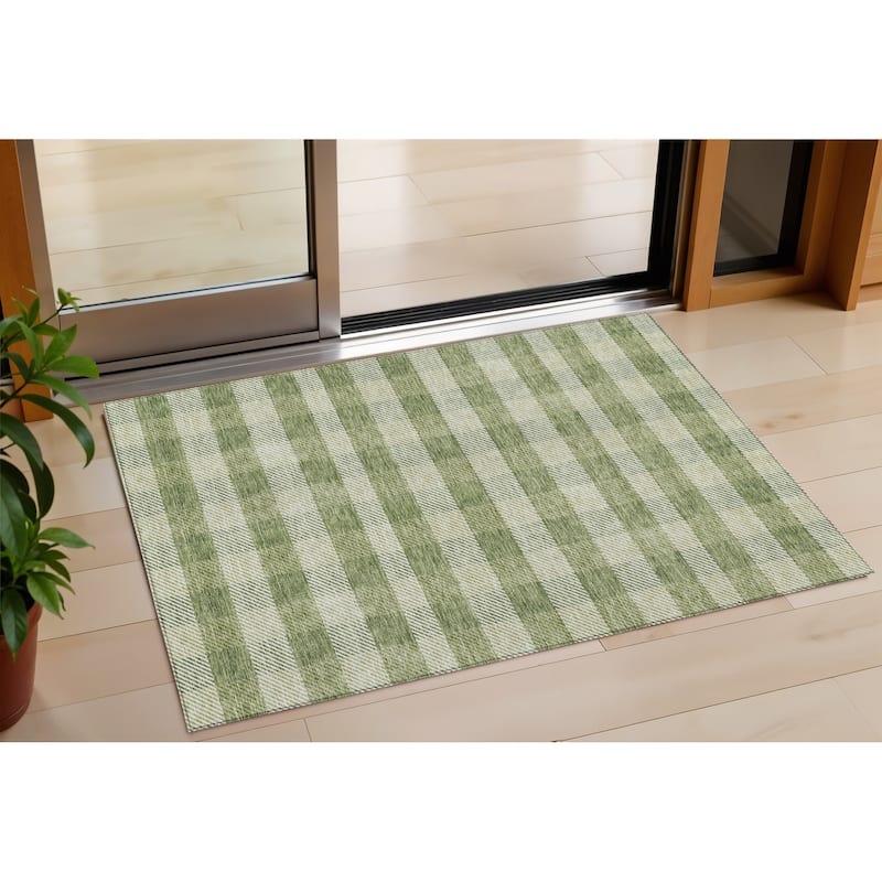 HomeRoots Plaid Transitional Rectangle Outdoor Rug - 3' x 5'