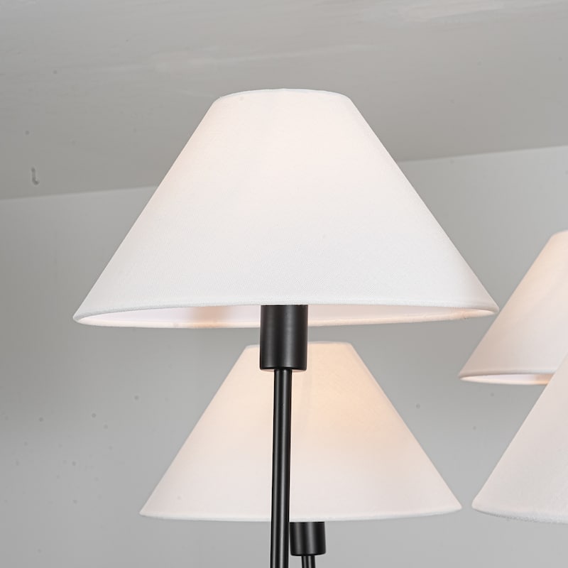 6-Light Modern Gold/Matte Black Sputnik Staggered Large Chandelier with Cone White Fabric Shade