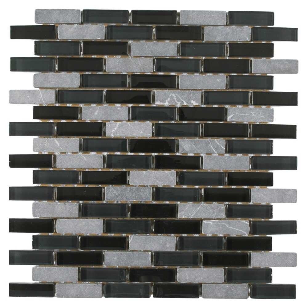Victory Brick 1x2 Black Glass Mosaic Tile - Wall & Backsplash