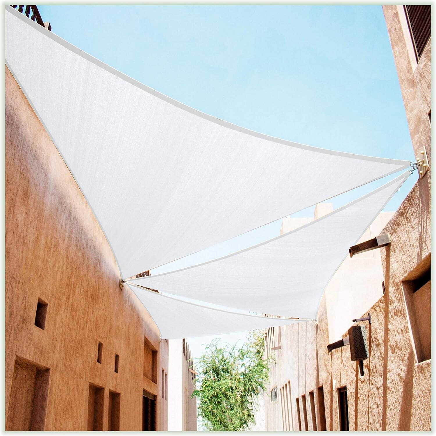11' x 11' x 15.6' White Right Triangle Sun Shade Sail Canopy Mesh Fabric UV Block UPF50 - Heavy Duty - 3 Years Warranty