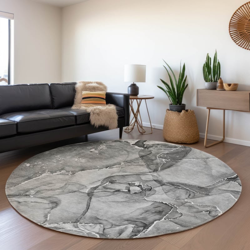 Premium Washable Super Soft Abstract Contemporary Mayfield Rug - Pewter - 8' x 8'