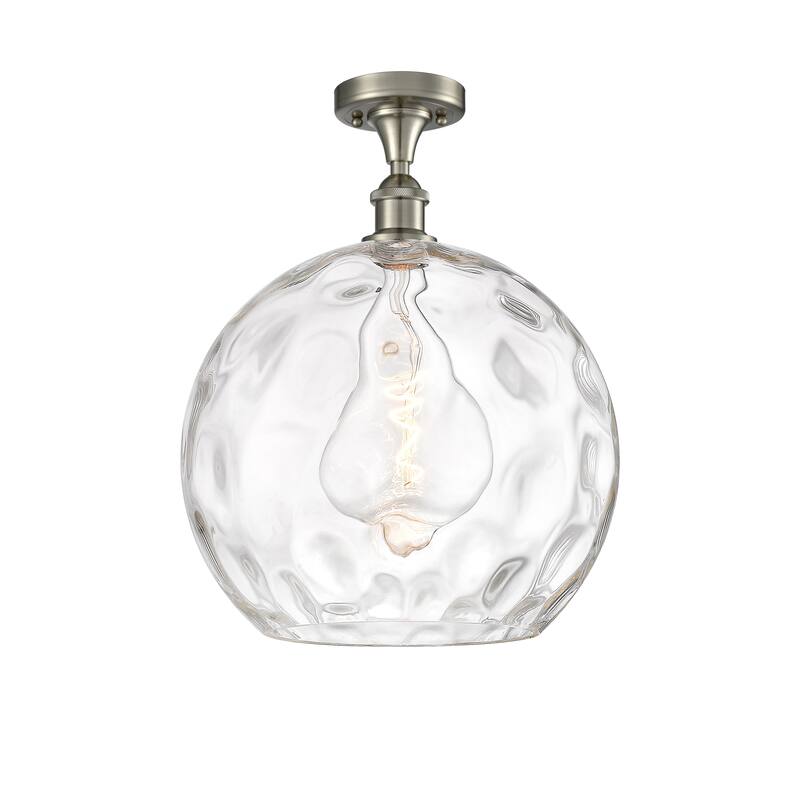 Innovations Lighting Athens Water Glass - 1 Light 14" Semi-Flush Mount - Clear Water Glass/Brushed Satin Nickel