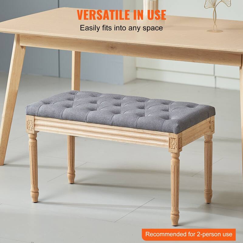 Upholstered Ottoman Bench with Tufted Cushion and Wood Legs - 31.5 x 15.75 x 18.89 inch
