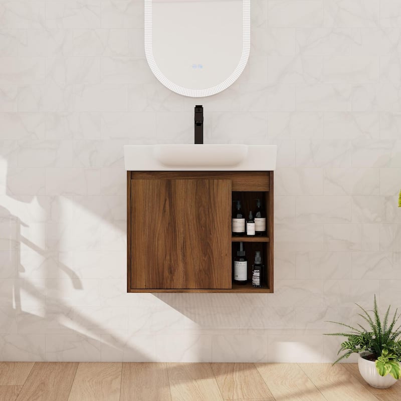 Beingnext 24"/28" Bathroom Vanity with Sink, Floating Bathroom Vanity with Soft Close Door and Shelf