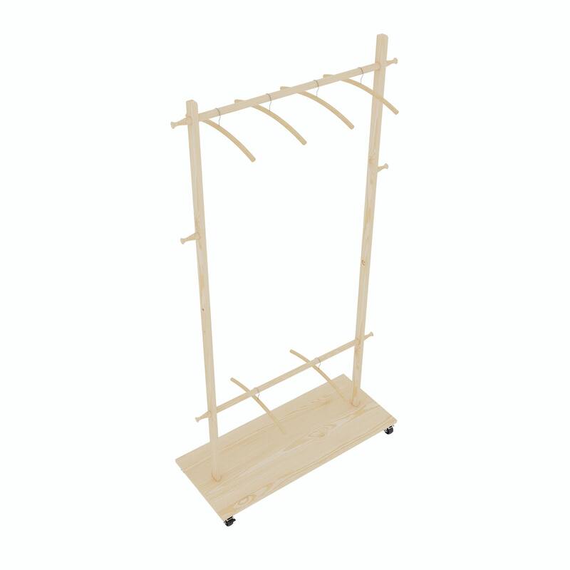 Solid Wood Garment Rack with Wheels & 6 Hangers - Space Saving
