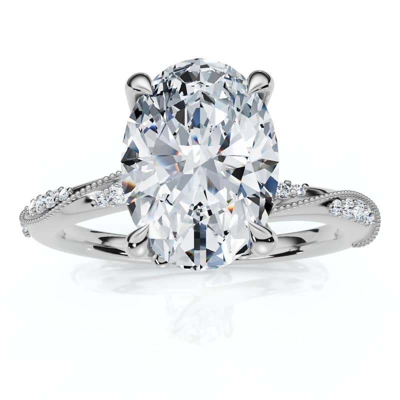3Ct Oval Diamond Engagement Camellia Ring Gold Lab Grown