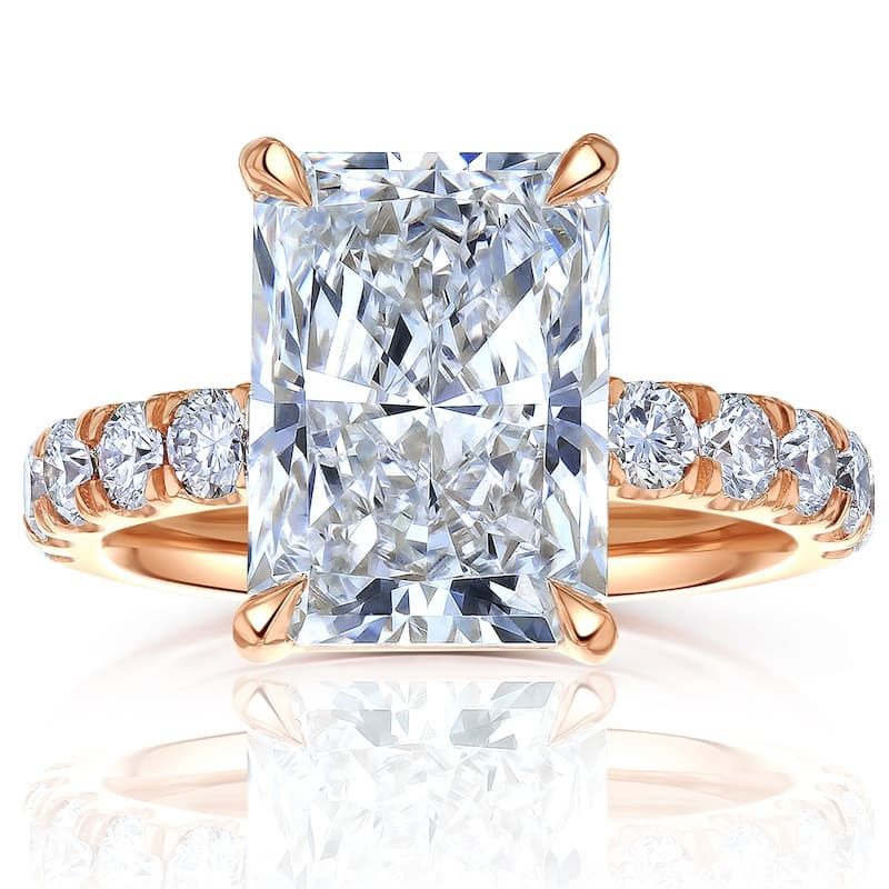 Kobelli Sunset Line 6 Carat Lab Grown Diamond Certified 14k Solid Gold Radiant-cut Comfort Fit French Pavé Petra Ring (EF/VS) - 10 - Rose