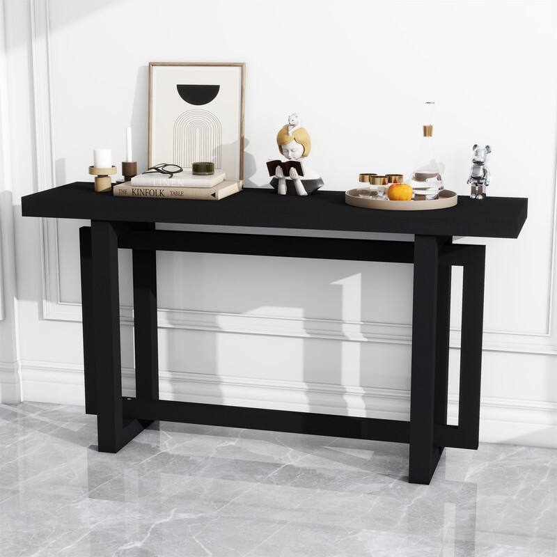 Modern Entryway Console Table with Industrial-inspired Concrete Wood Top, Hallway Foyer Sofa Long Table Entryway Table