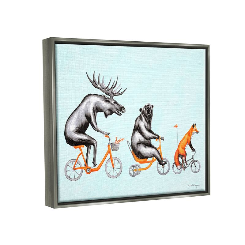 Stupell Wildlife Animals Riding Bikes Moose Bear Fox Floater Frame, Design by Amelie Legault