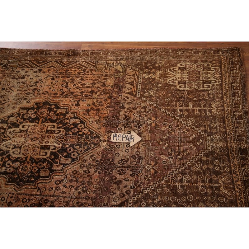 Qashqai Persian Antique Rug Hand-Knotted Vegetable Dye Wool Carpet - 4'8"x 7'9"