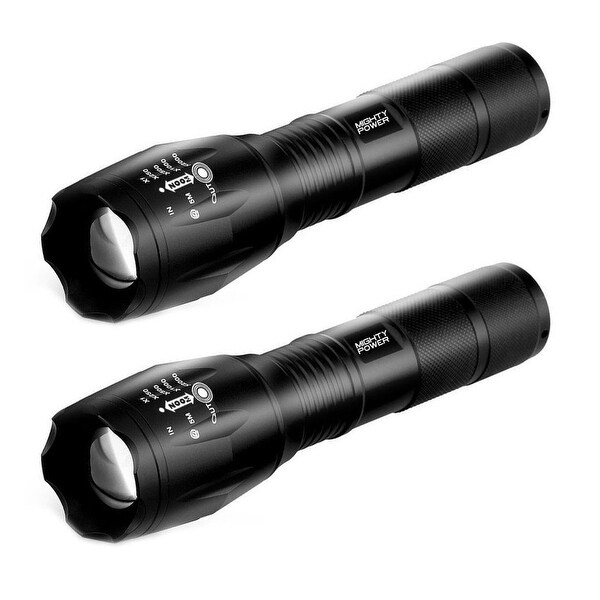 Mighty Power Mini Tactical LED Flashlight With Adjustable Range, 5 Functions, Black, 2-Pack - Black