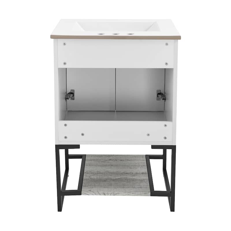Marseille 24 In. Gray Oak Bathroom Vanity With White, 3-Hole Ceramic Sink Top