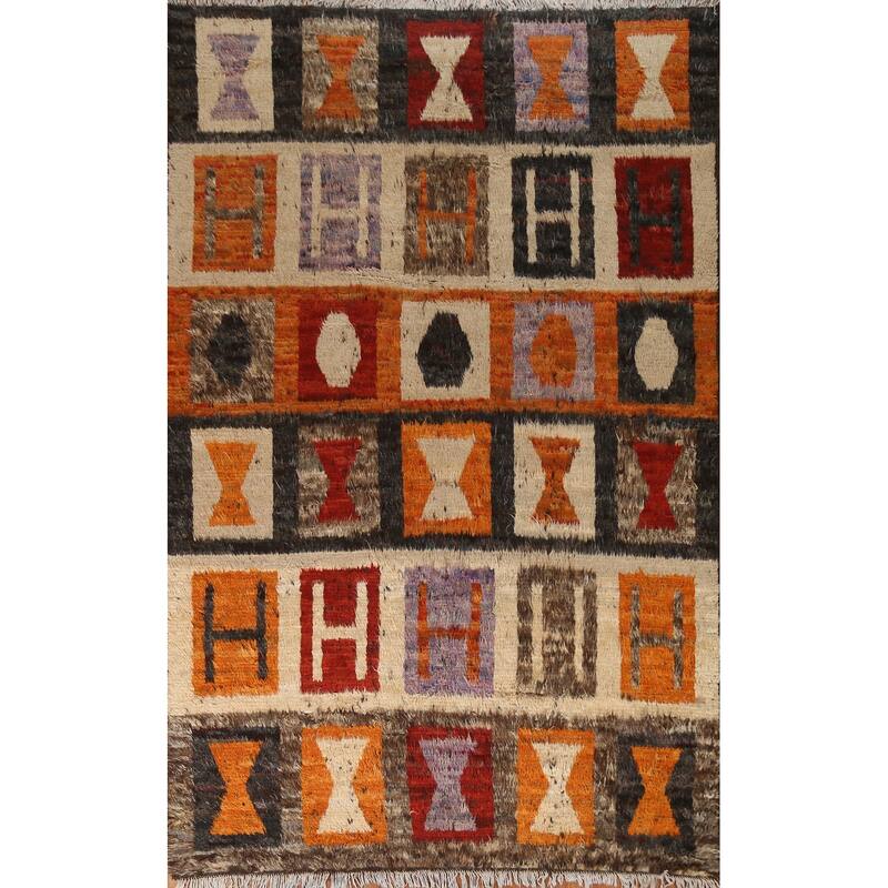 Hand Knotted Oriental 100% Wool Carpet Modern Tribal Multi-Colored Moroccan Area Rug - 9' 7'' X 6' 9''