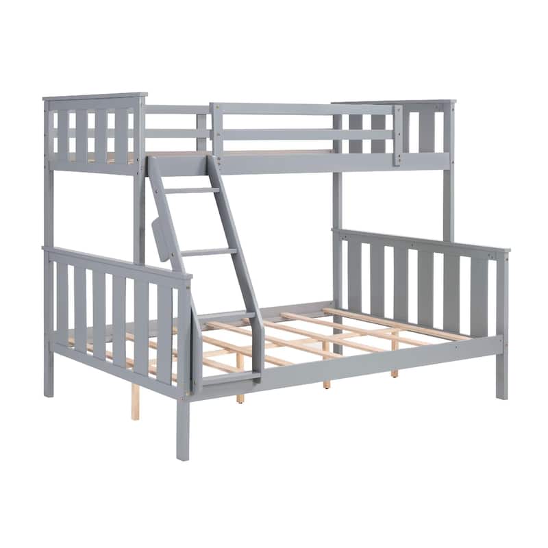 Twin Over Full Bunk Bed, Solid Wood Frame, Ladder, Slats,No Box Spring