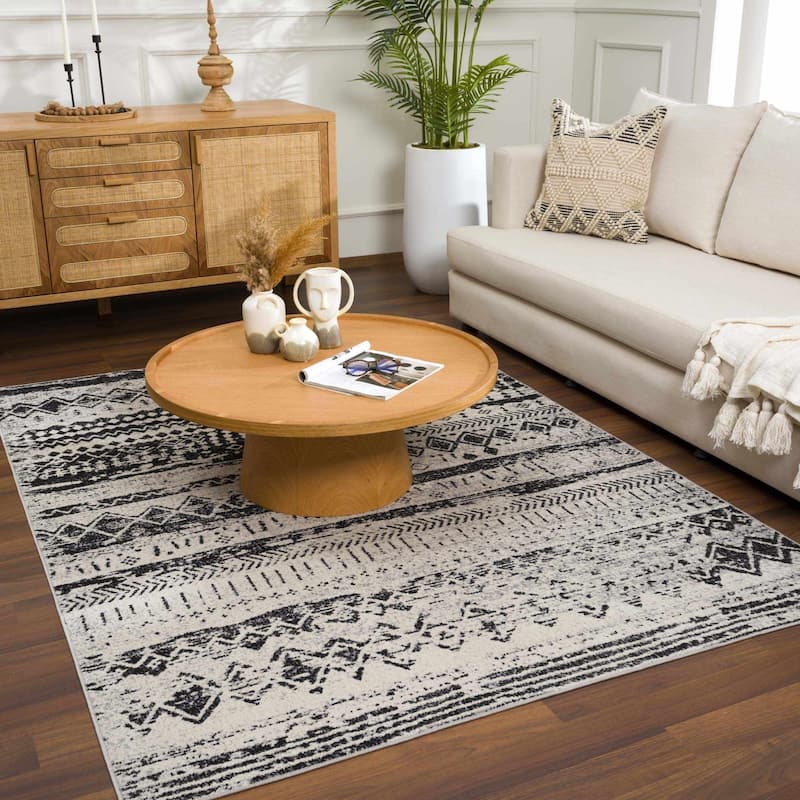 Hauteloom Lyssons Hallway, Kitchen Machine Washable Runner Rug - Black, Gray, Light Gray - 2'7" x 7'3"