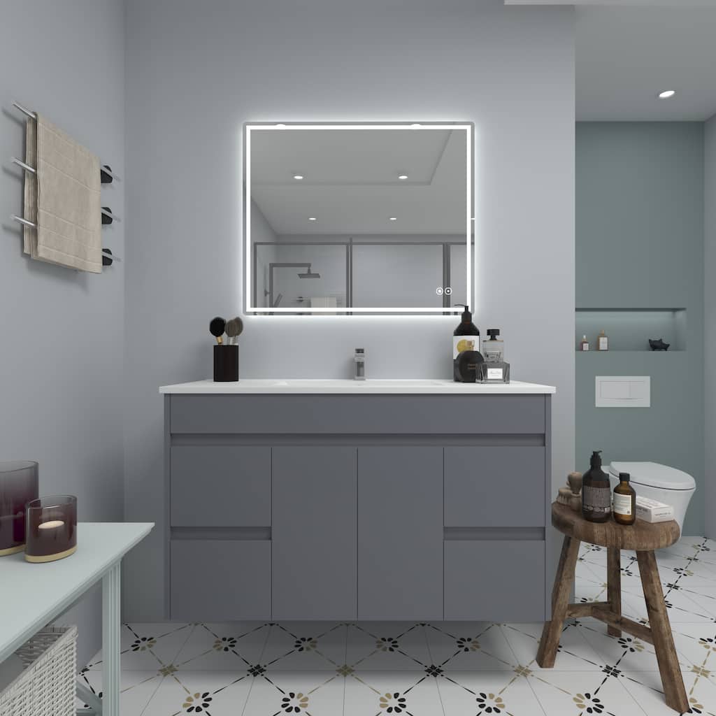 CB HOME Bathroom Mirror with Lighted, LED Wall Mounted Anti-Fog Bathroom Vanity Mirror, Backlit&Front Lighted,Frameless,Dimmable