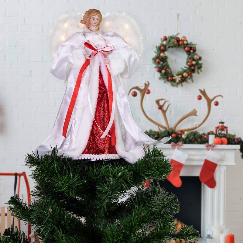 14" Angel with Lighted Wings Christmas Tree Topper