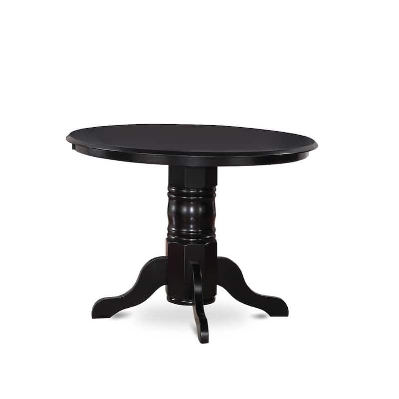 HomeStock 5-Piece Round Black Finish Solid Wood Top Dining Table with 4 Upholstered Chairs with Lattice Back