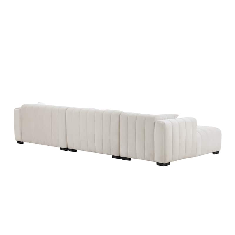 Channel Tufted Sofa Velvet Upholstered Left Chaise Modular Sofa