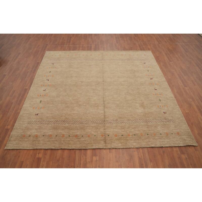 Hand Knotted Oriental 100% Wool Carpet Tribal Animal Pictorial Brown Gabbeh Area Rug - 9' 6'' X 9' 10''