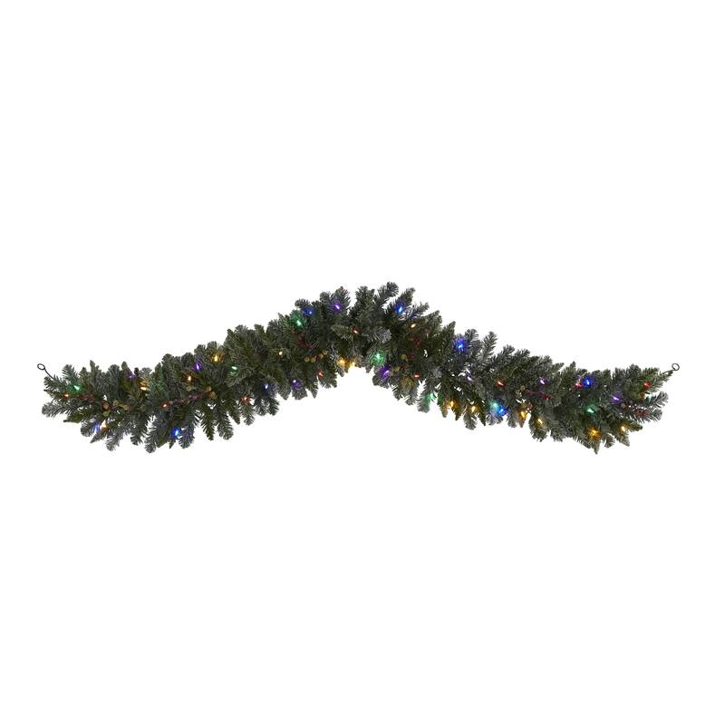 6' Flocked Artificial Christmas Garland with 50 Multicolored LED Lights and Berries - 72