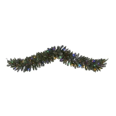 6' Flocked Christmas Garland with 50 Multicolored LED Lights