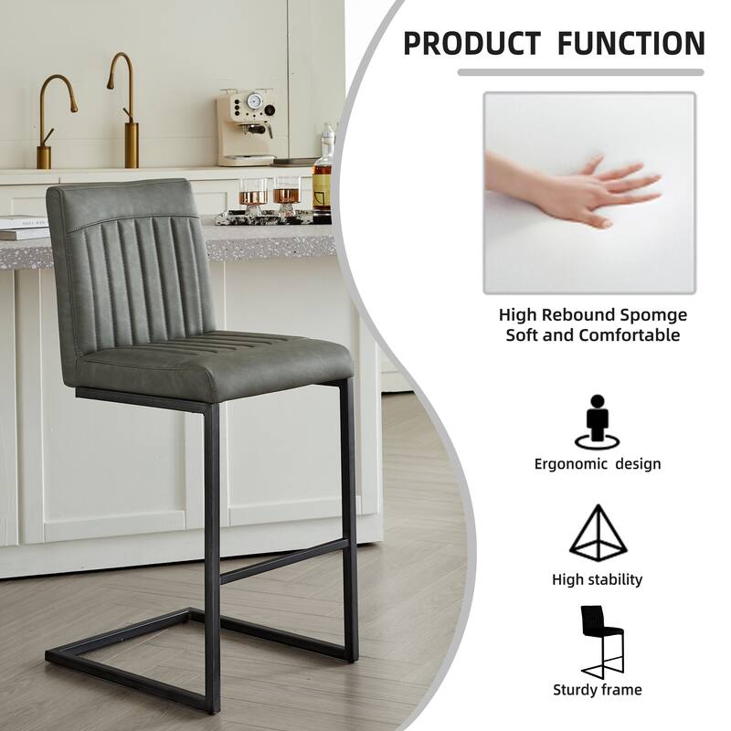 Set of 2 Bar Stool - 26-Inch Counter Height, Vertical Tufted Backrest, Sturdy Black Metal Frame with Footrest