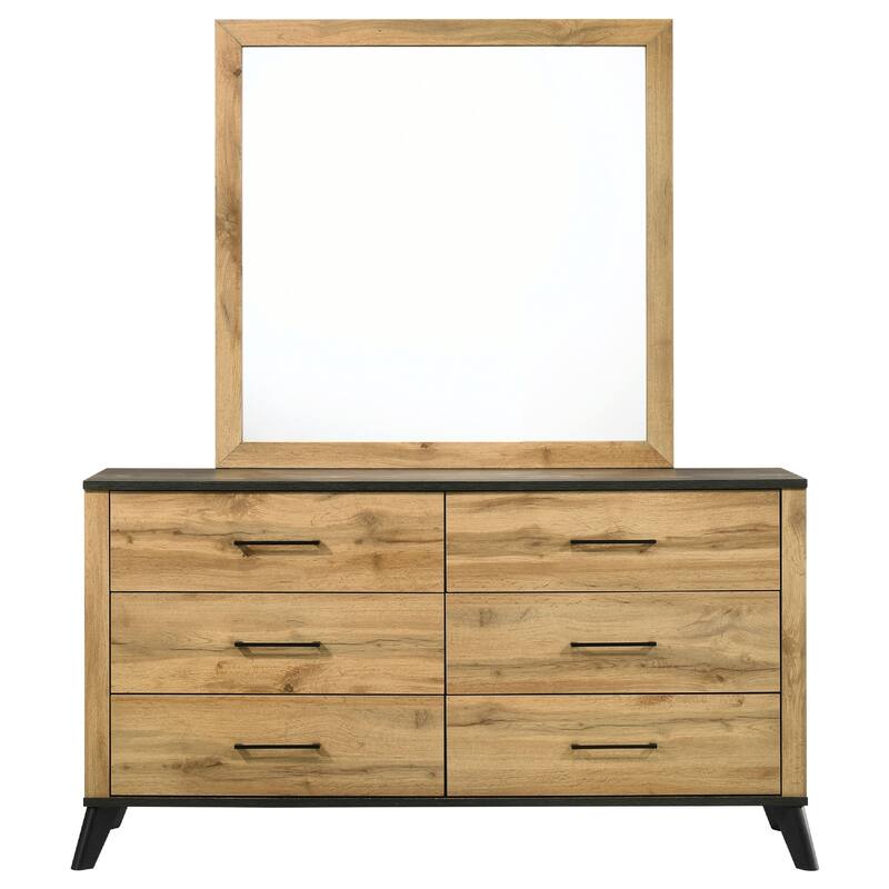 Wemy Wide Dresser with Matching Mirror, 6 Drawers, Brown Wood