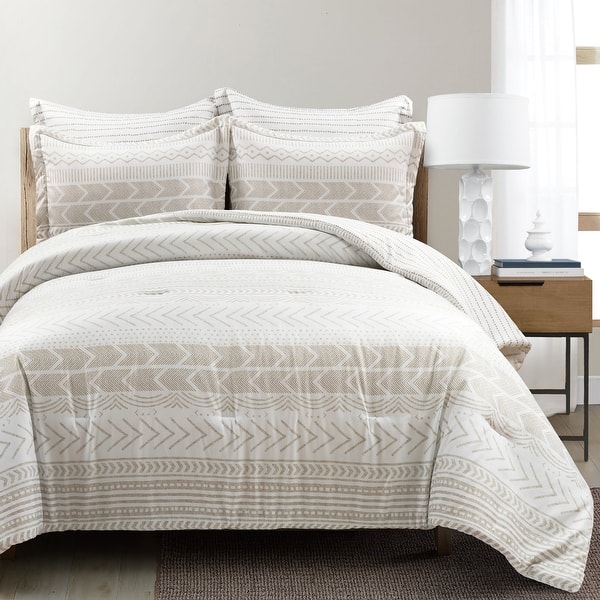 Lush Decor Hygge Geo Reversible 5 Piece Comforter Set - Taupe & White - King