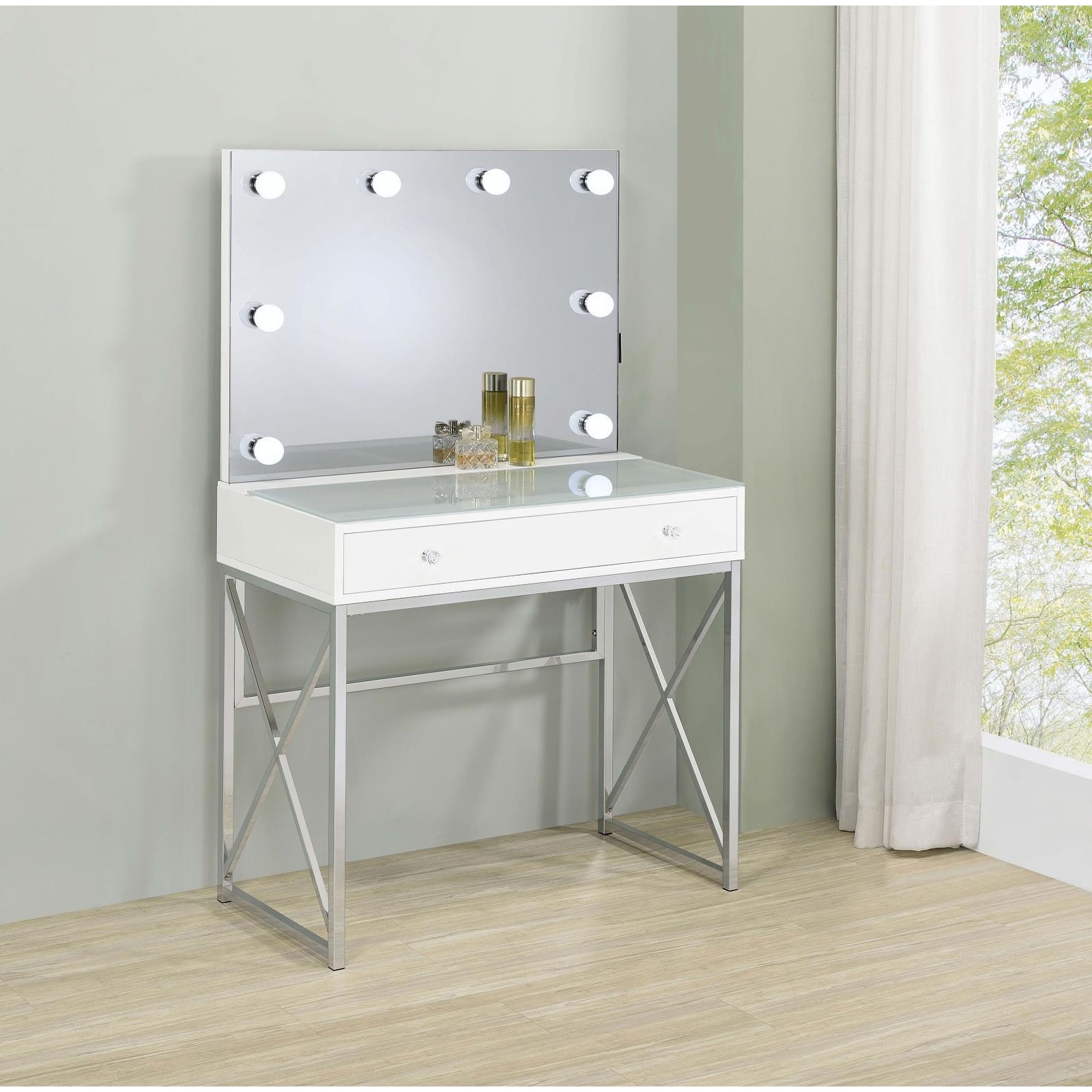 Coaster Furniture Eliza 2 Piece Vanity Set Hollywood Lighting White