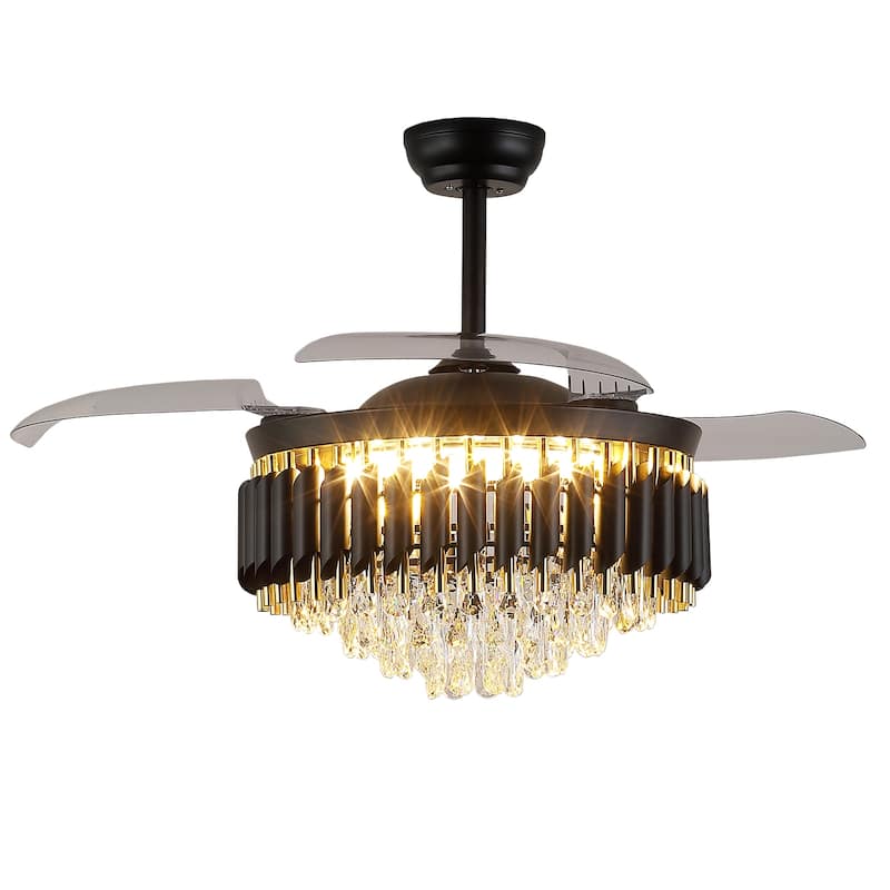 48" Crystal Fandelier Ceiling Fan with Light and Retractable Blades LED Dimmable for Bedroom Living Room - 48 Inches