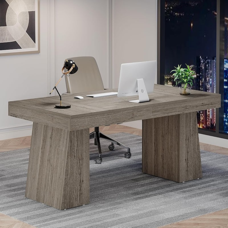 55 Inches Executive Desk with Double Trapezoid Base for home office - Grey