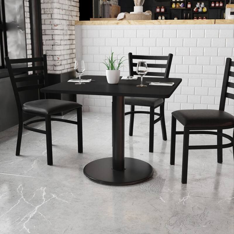 36'' Square Laminate Table Top with 24'' Round Table Height Base - 36"W x 36"D x 31.125"H - 36"W x 36"D x 31.125"H - Espresso Finish