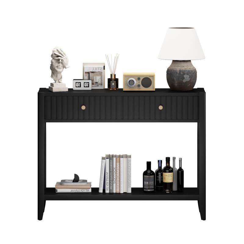 39.4" Stylish Narrow Console Table with 2 Drawers for Living Room Storage
