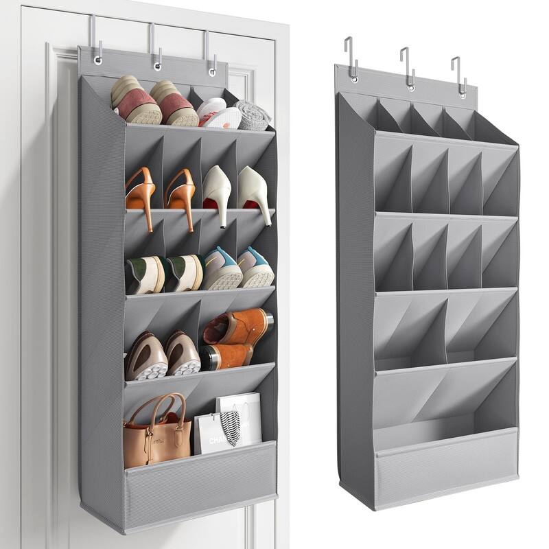 Hanging Shoe Organizers with 15 Large Pocket - Grey-15 POCKET