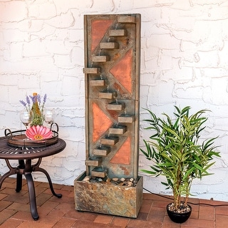 Slate Staircase Outdoor Water Fountain 48" Feature w/ LED Spotlight