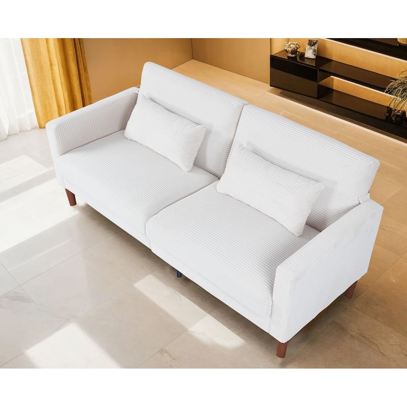 Couch Sofa, Corduroy Fabric Couches Loveseat Furniture with 2 Pillows for Living Room, Bedroom - Beige