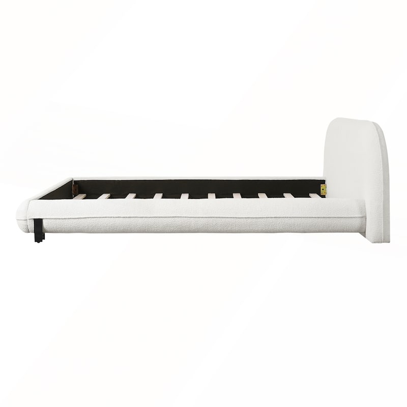 Upholstered Platform Bed with Curve-Shaped Design and Thick Headboard