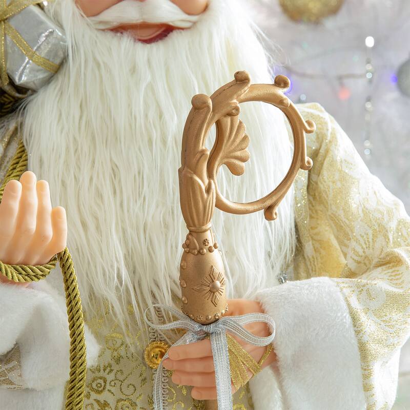 Glitzhome 35"H Oversize Faux Fur Christmas Santa Figurines