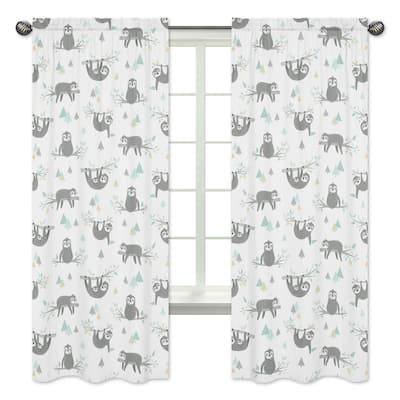 Sweet Jojo Designs Blue and Grey Jungle Sloth Leaf 84-inch Window Treatment Curtain Panel Pair - Turquoise Gray Green Rainforest