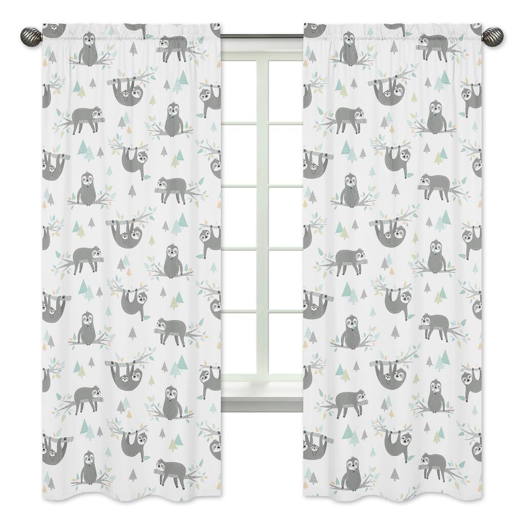 Sweet Jojo Designs Blue and Grey Jungle Sloth Leaf 84-inch Window Treatment Curtain Panel Pair - Turquoise Gray Green Rainforest