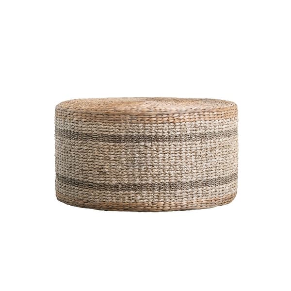 slide 2 of 2, Striped Round Water Hyacinth & Seagrass Ottoman or Table Natural