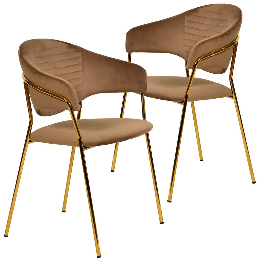 LeisureMod Set of 2 Bella Modern Dining Chair Upholstered in Leather or Velvet & Gold Base for Home Office Kitchen