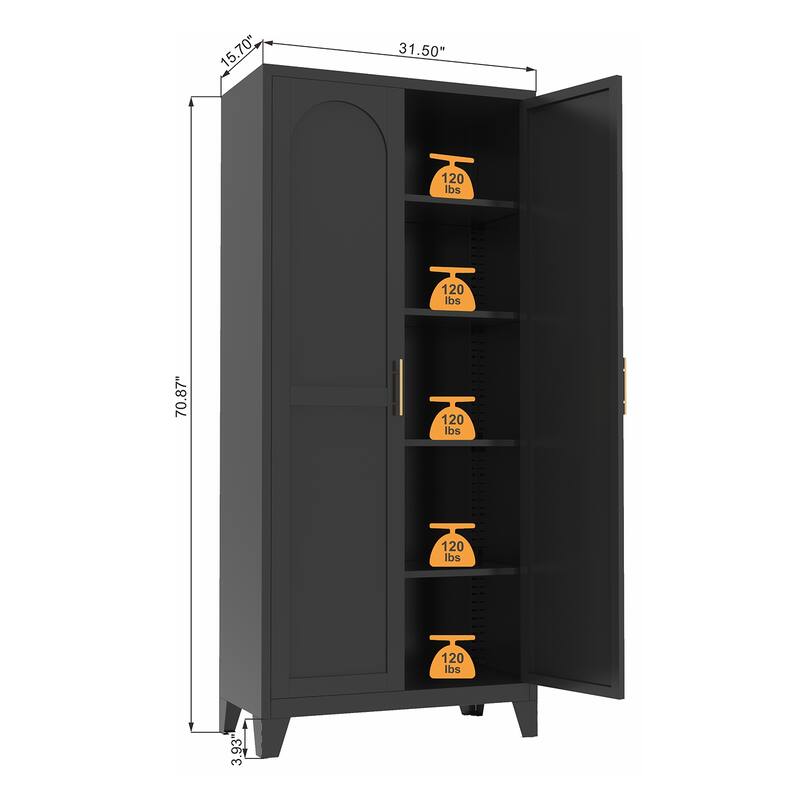 71'' 2 Shapely Doors Cabinet, Metal Storage Cabinet with Doors and Adjustable Shelves