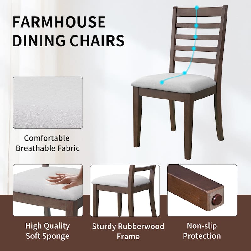 7-Piece Extendable Dining Set with 6 Linen Chairs, Rustic Upholstered Chairs High-Back Chairs Extendable Dining Table