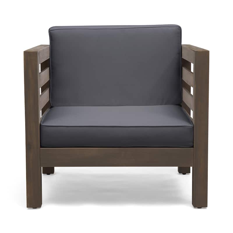 Oana Club Chair Grey Acacia Wood Water-Resistant Mid-Century Modern Outdoor Patio 30in Wide