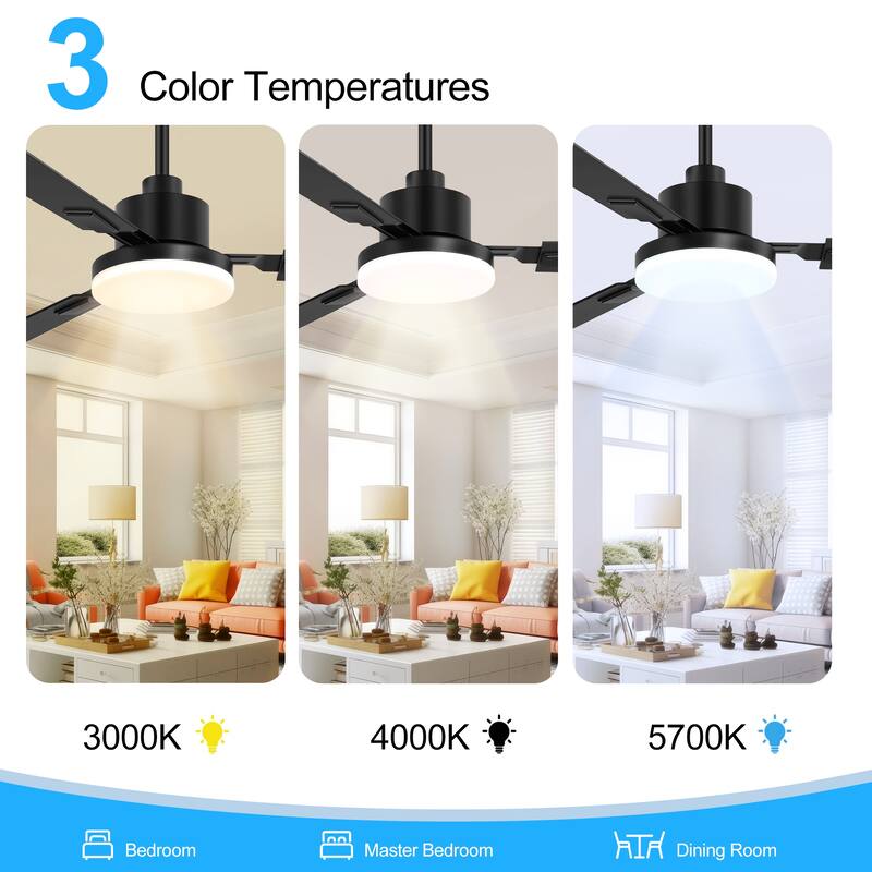 48"/52"/60"/72" Modern Black LED Ceiling Fan with Light Remote (3/5/6/8/12 Reversible Blades)
